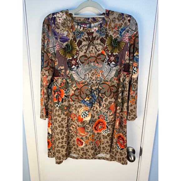 Johnny Was Astrid Bamboo Swing Tunic Blouse Small Fall Floral 3/4 Sleeve Boho - Picture 3 of 8